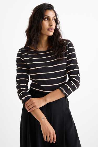 Femei - Tricou cu mânecă lungă - cu dungi - negru / alb