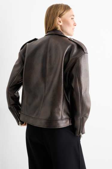Women - Biker jacket - faux leather - dark brown