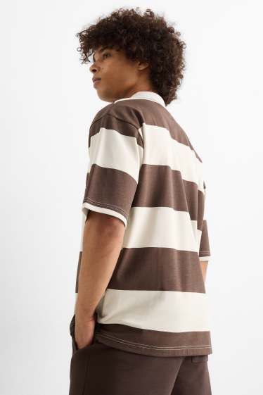 Bărbați - Tricou polo - cu dungi - maro închis