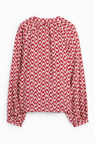 Women - V-neck blouse - patterned - red / beige