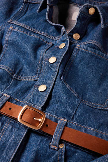 Femei - Rochie tip bluză din denim cu curea - denim-albastru