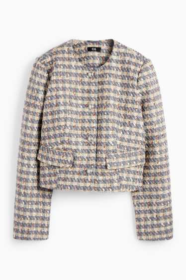 Femei - Blazer din bouclé - relaxed fit - aspect lucios - în carouri - albastru / bej