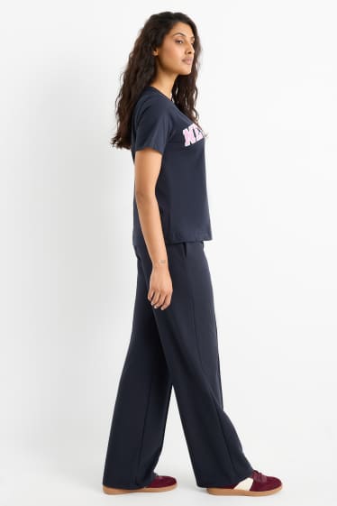 Femei - Pantaloni din jerseu - talie medie - straight fit - albastru închis