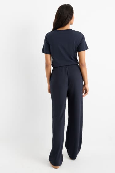 Femei - Pantaloni din jerseu - talie medie - straight fit - albastru închis