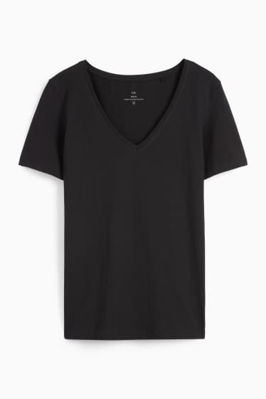 Femei - Tricou cu decolteu în V - slim fit - negru