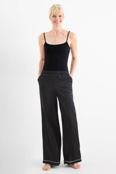 Femei - Pantaloni de pijama din satin - negru