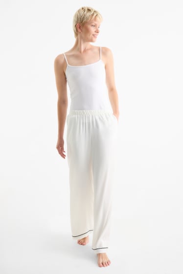 Femei - Pantaloni de pijama din satin - alb