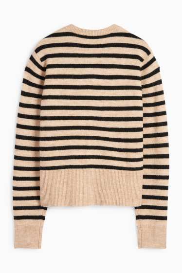 Femei - Cardigan tricotat - cu dungi - negru / nej