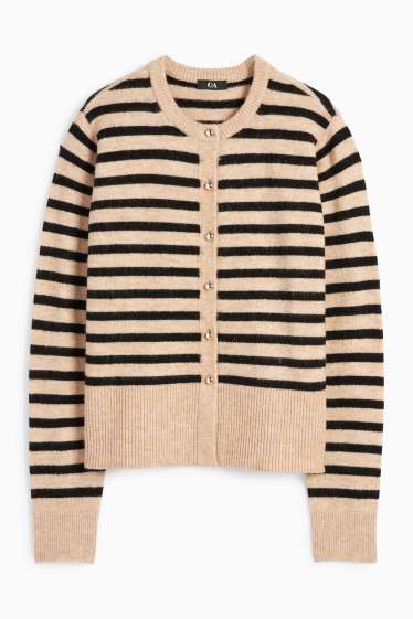 Femei - Cardigan tricotat - cu dungi - negru / nej