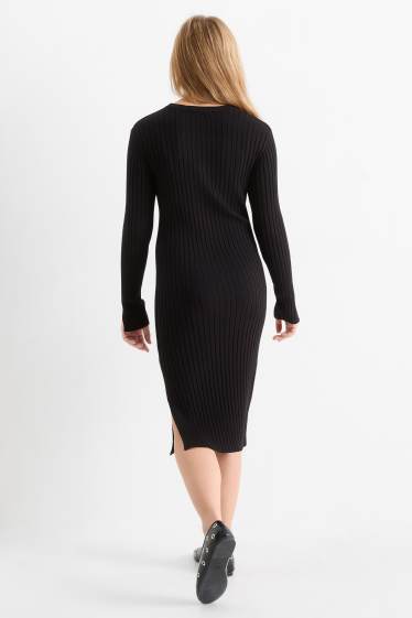 Copii - Fete - Rochie tricotată - reiată - negru