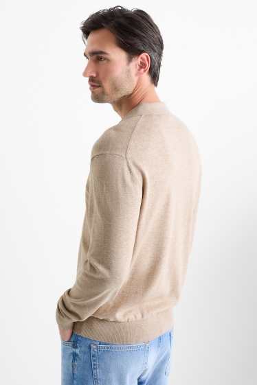Bărbați - Tricou polo cu mânecă lungă - din tricot - bej deschis
