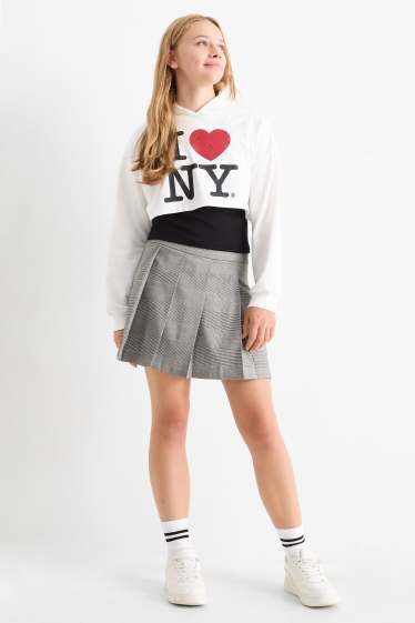 Children Girls - Skirt - check - white / black