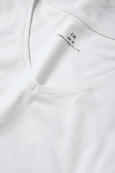 Femei - Multipack 3 buc. - tricou basic cu decolteu în V - slim fit - alb