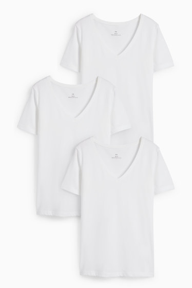 Femei - Multipack 3 buc. - tricou basic cu decolteu în V - slim fit - alb