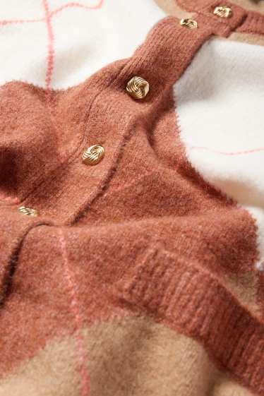 Dámské - Pletený kardigan - kostkovaný - béžová