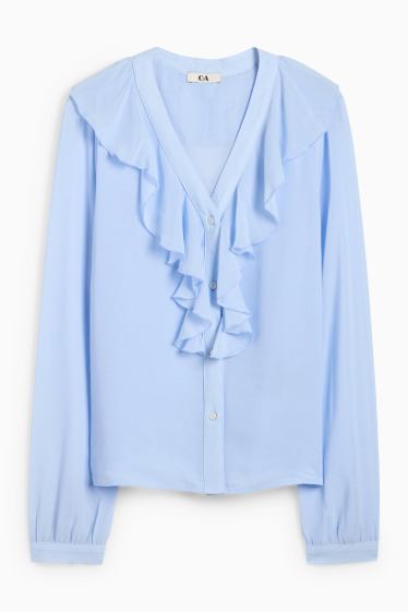 Women - V-neck blouse - light blue