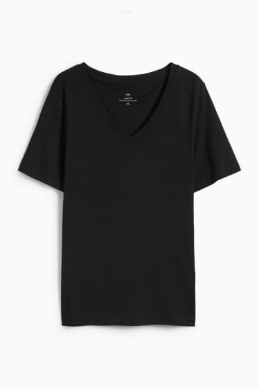 Femei - Tricou cu decolteu în V - Regular fit - negru