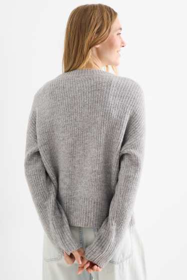 Dames - Gebreid vest - geribd - grijs-mix