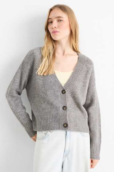 Dames - Gebreid vest - geribd - grijs-mix