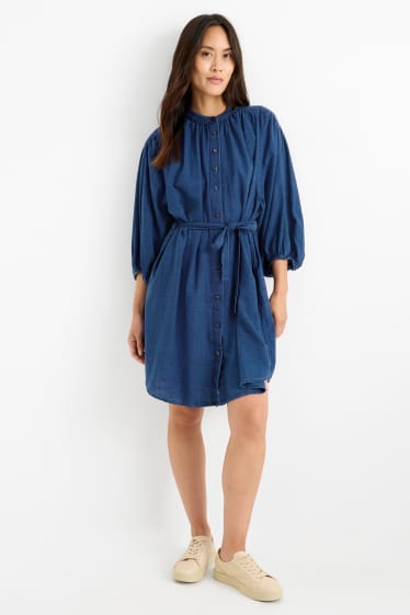 Femei - Rochie tip bluză din denim - denim-albastru