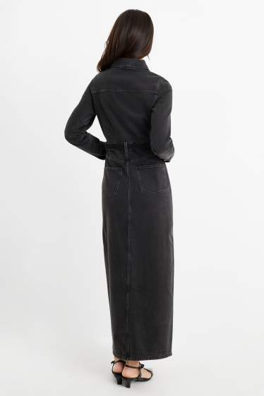 Femei - Rochie tip bluză din denim cu curea - denim-gri închis