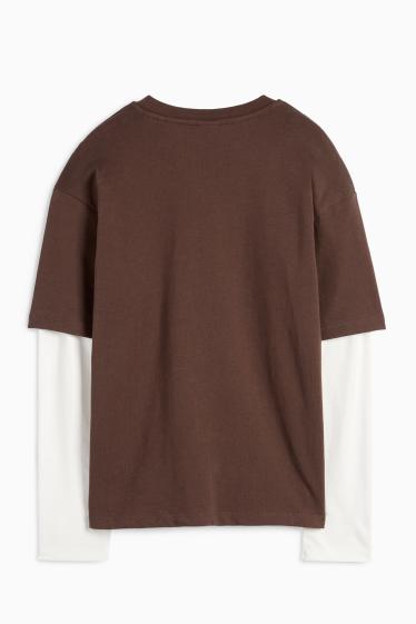 Children Girls - Cinnamoroll - long sleeve top - 2-in-1 look - dark brown