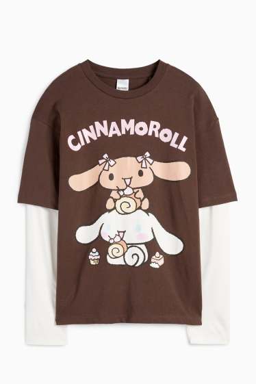 Children Girls - Cinnamoroll - long sleeve top - 2-in-1 look - dark brown