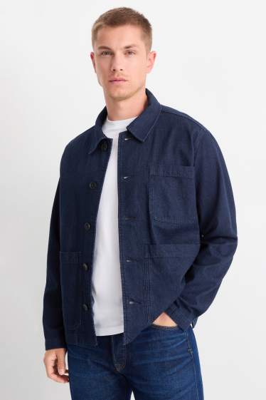 Bărbați - Jachetă tip cămașă - relaxed fit - guler Kent - denim-albastru închis