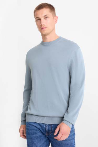 Bărbați - Pulover din tricot fin - albastru
