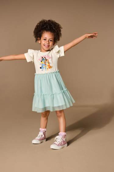 Copii - Fete - Bluey - rochie - aspect lucios - alb-crem