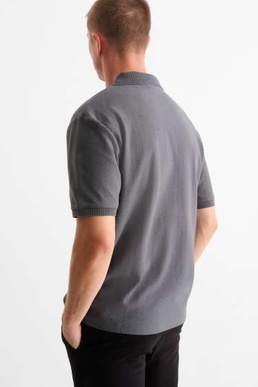 Bărbați - Tricou polo tricotat - regular fit - gri închis