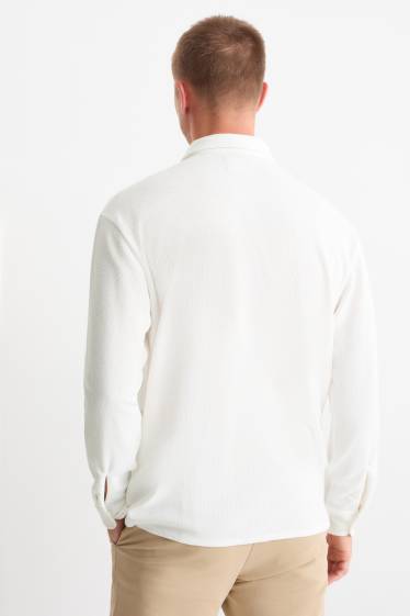 Men - Knitted shirt - loose fit - lapel collar - ribbed - cremewhite