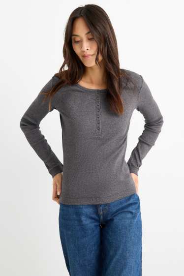 Damen - Henley-Shirt - Slim Fit - gerippt - dunkelgrau