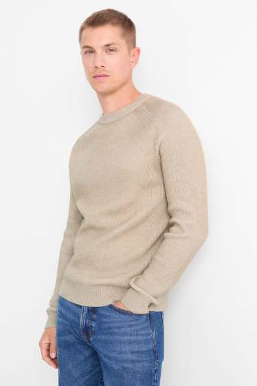 Men - Jumper - ribbed - beige