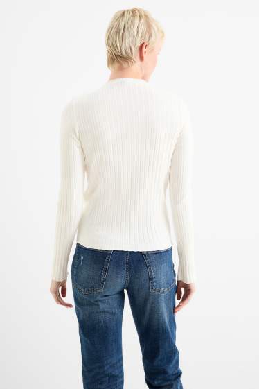 Femei - Tricou cu mânecă lungă - reiat - alb-crem