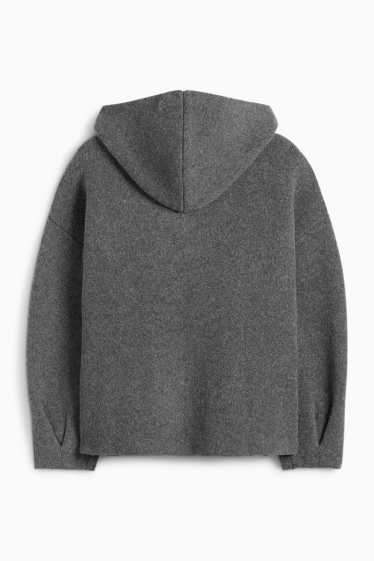 Femei - Cardigan tricotat cu glugă - gri închis