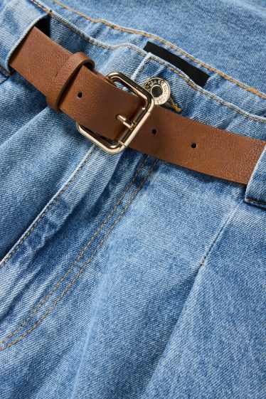 Femei - Wide leg jeans cu curea - talie medie - denim-albastru deschis
