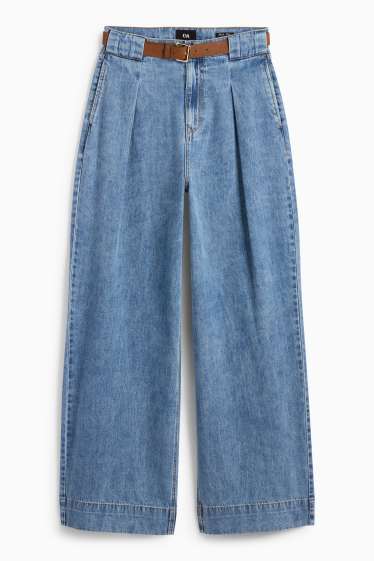 Femei - Wide leg jeans cu curea - talie medie - denim-albastru deschis