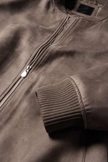 Bărbați - Jachetă de aviator - imitație de piele întoarsă - taupe