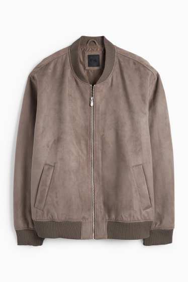 Bărbați - Jachetă de aviator - imitație de piele întoarsă - taupe