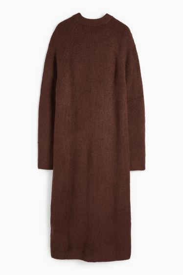 Femei - Rochie tricotată - reiată - maro închis