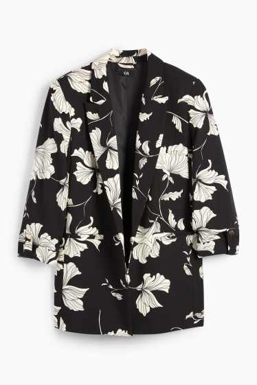 Femei - Blazer office - relaxed fit - cu flori - negru / alb