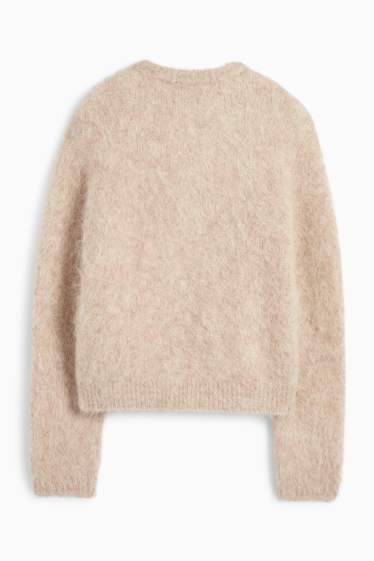 Femei - Cardigan tricotat - amestec de alpaca - bej