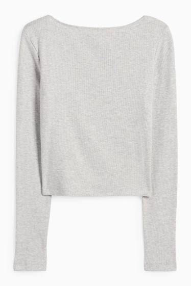 Damen - Langarmshirt - gerippt - hellgrau-melange