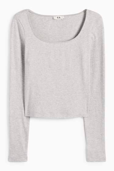 Damen - Langarmshirt - gerippt - hellgrau-melange