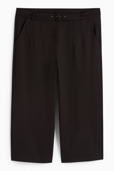 Femei - Pantaloni din jerseu - talie înaltă - wide leg - negru
