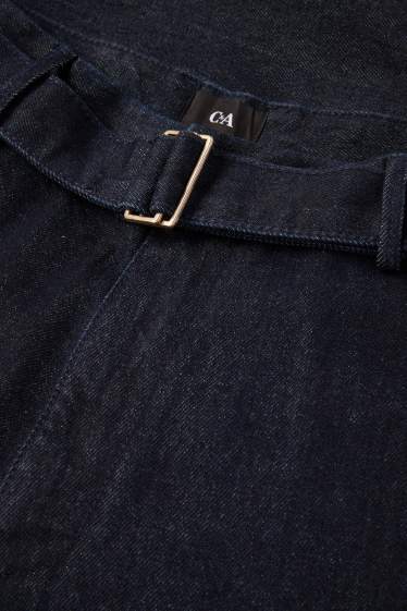 Femei - Barrel jeans cu curea - talie înaltă - denim-albastru închis