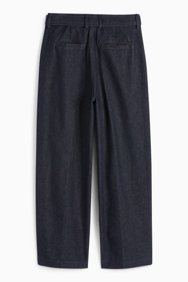 Femei - Barrel jeans cu curea - talie înaltă - denim-albastru închis