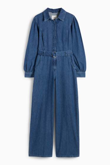 Femei - Salopetă din denim cu curea - denim-albastru