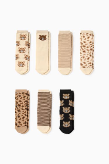 Copii - Fete - Multipack 7 perechi - leopard - șosete cu motive - bej